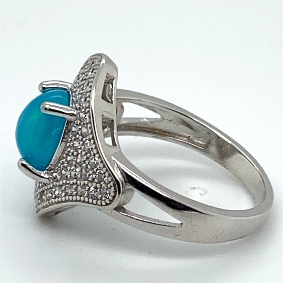 Blue Opal 1.51ct Platinum Finish Solid 925 Sterling Silver Ring - Picture 8 of 8